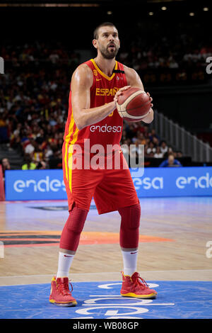 Marc Gasol von Spanien in Aktion während der Freundschaftsspiel zwischen Spanien und in der Dominikanischen Republik bei WiZink Zentrum in Madrid gesehen. (Endstand; Spanien 102 -70 Dominikanische Republik) Stockfoto