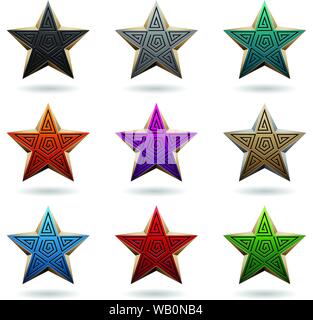 Vector Illustration von Swirly geprägte Zwei farbige antike Sterne auf einem weissem Hintergrund Stock Vektor