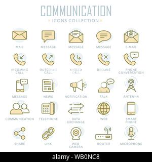 Sammlung von Kommunikation dünne Zeile für Symbole Stock Vektor