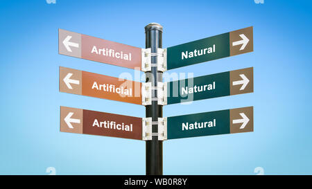 Straßenschild Richtung Weg zur Künstlichen versus Natürliche Stockfoto