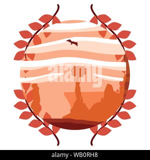 Landschaft Felsen Vogel fliegen Natur Laub emblem Vector Illustration Stock Vektor