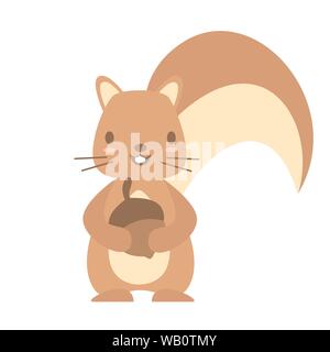 Süße schöne Zeichentrickfigur Eichhörnchen mit Eichel Vector Illustration auf weißem Hintergrund Stock Vektor