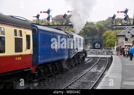 Ein Bild von der North Yorkshire Railway bei Grosmont, North Yorkshire, Großbritannien Stockfoto