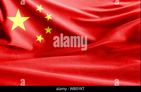Realistische Flagge von China über die gewellte Oberfläche des Gewebes Stockfoto