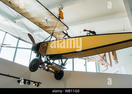 Nachbau des ersten Weltkriegs Morane-Saulnier L am Guynemer Pavillon, Museum über WW1 Flying Ace Fighter Pilot Georges Guynemer, Poelkapelle, Flandern, Belgien Stockfoto