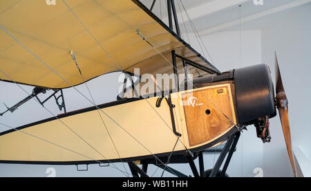 Nachbau des ersten Weltkriegs Morane-Saulnier L am Guynemer Pavillon, Museum über WW1 Flying Ace Fighter Pilot Georges Guynemer, Poelkapelle, Flandern, Belgien Stockfoto