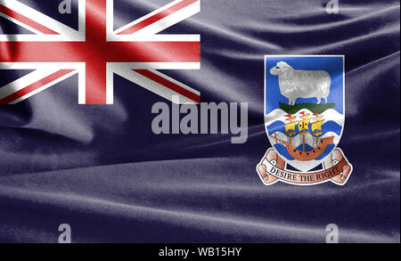 Realistische Flagge der Falklandinseln an den gewellten Oberfläche des Gewebes Stockfoto