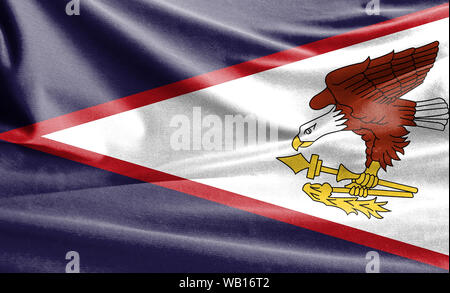 Realistische Flagge Amerikanisch Samoa an den gewellten Oberfläche des Gewebes Stockfoto