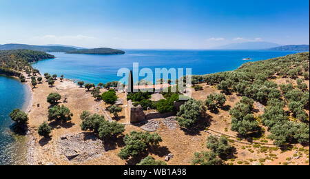 Griechenland, Ägäis, Pagasäischen Golf, Blick von der Bucht von Göcek zu Alatas, Heilige vierzig Kloster Stockfoto