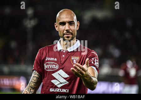 Turin, Italien. 22 Aug, 2019. SImone Zaza von Torino FC in Aktion während der UEFA Europa League Playoff runde Fußballspiel zwischen Torino FC und Wolverhampton Wanderers FC. Wolverhampton Wanderers FC 2-3 Stadio Olimpico Grande Torino in Italien Turin gewann, 22. August 2019 (Foto von Alberto Gandolfo/Pacific Press) Quelle: Pacific Press Agency/Alamy leben Nachrichten Stockfoto