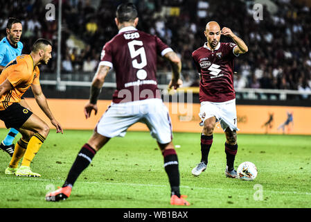 Turin, Italien. 22 Aug, 2019. SImone Zaza von Torino FC in Aktion während der UEFA Europa League Playoff runde Fußballspiel zwischen Torino FC und Wolverhampton Wanderers FC. Wolverhampton Wanderers FC 2-3 Stadio Olimpico Grande Torino in Italien Turin gewann, 22. August 2019 (Foto von Alberto Gandolfo/Pacific Press) Quelle: Pacific Press Agency/Alamy leben Nachrichten Stockfoto