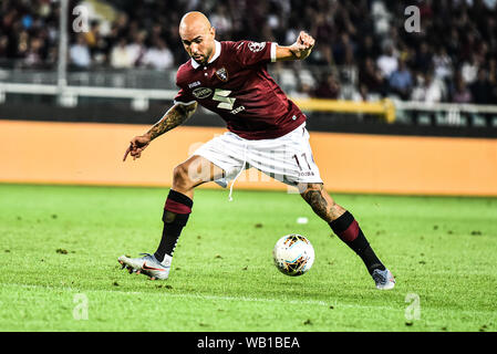Turin, Italien. 22 Aug, 2019. SImone Zaza von Torino FC in Aktion während der UEFA Europa League Playoff runde Fußballspiel zwischen Torino FC und Wolverhampton Wanderers FC. Wolverhampton Wanderers FC 2-3 Stadio Olimpico Grande Torino in Italien Turin gewann, 22. August 2019 (Foto von Alberto Gandolfo/Pacific Press) Quelle: Pacific Press Agency/Alamy leben Nachrichten Stockfoto