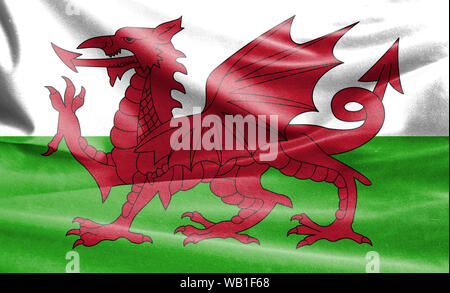 Realistische Flagge von Wales an den gewellten Oberfläche des Gewebes Stockfoto