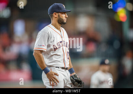 August 22, 2019: Houston Astros dritter Basisspieler Abraham Toro (13) nimmt das Feld während der Major League Baseball Spiel zwischen den Detroit Tiger und der Houston Astros im Minute Maid Park in Houston, Texas. Houston besiegt Detroit 6-3. Prentice C. James/CSM Stockfoto