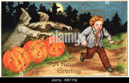 Vintage Postcard - Halloween Cartoon -31. Oktober Stockfoto