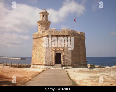 Hauptfassade der Burg von San Nicolas in der Zitadelle auf der Insel Menorca. Juli 5, 2012. Xon Xoriguer, Zitadelle, Menorca, Balearen, Spanien, E Stockfoto