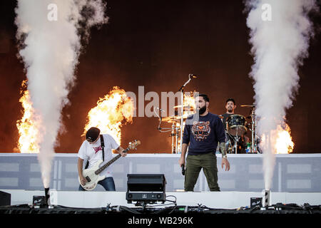 A Day To Remember live auf der Bühne des Festival Leeds, UK, 23. August 2019. Stockfoto