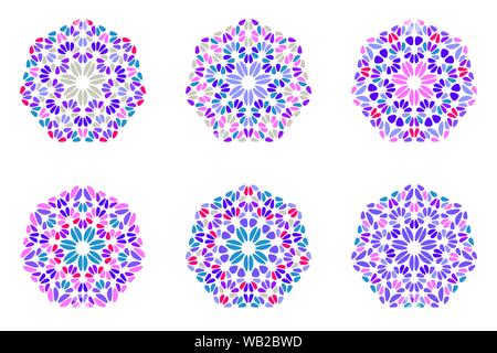 Abstrakte isoliert floral Mosaik Verzierung heptagon Symbolsatz-geometrische Bunte ornamentale Vektorgrafiken Stock Vektor