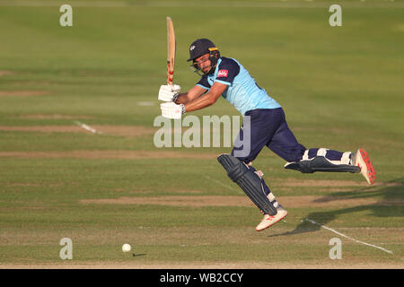 Chester Le Street, UK. 23. August 2019. Jack lehnte sich von Yorkshire batting während der Vitalität T20 Blast Match zwischen Durham County Cricket Club und Yorkshire County Cricket Club Emirates Riverside, Chester Le Street am Freitag, den 23. August 2019. (Credit: Mark Fletcher | MI Nachrichten) Credit: MI Nachrichten & Sport/Alamy leben Nachrichten Stockfoto