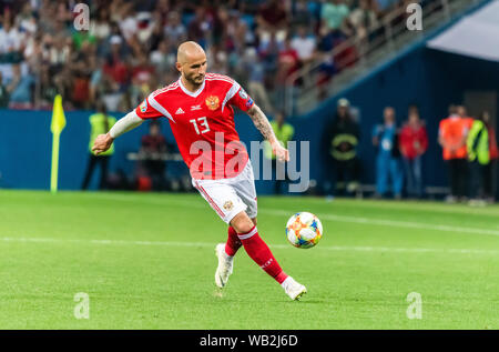 Nischni Nowgorod, Russland - 11. Juni 2019. Russland Nationalmannschaft defender Fedor Kudryashov während der UEFA EURO 2020 Qualifikation Russland vs Zypern (1 - Stockfoto