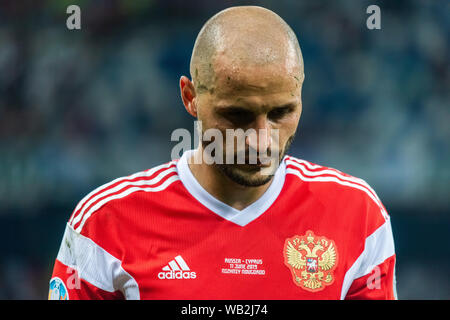 Nischni Nowgorod, Russland - 11. Juni 2019. Russland Nationalmannschaft defender Fedor Kudryashov während der UEFA EURO 2020 Qualifikation Russland vs Zypern (1 - Stockfoto