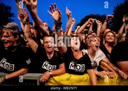 Berlin, Deutschland. 23 Aug, 2019. Zuschauer feiern die Open-air-Auftritt der Politpunkband Feine Sahne Fischfillet in der Zitadelle Spandau. Credit: Christoph Soeder/dpa/Alamy leben Nachrichten Stockfoto