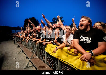 Berlin, Deutschland. 23 Aug, 2019. Zuschauer feiern die Open-air-Auftritt der Politpunkband Feine Sahne Fischfillet in der Zitadelle Spandau. Credit: Christoph Soeder/dpa/Alamy leben Nachrichten Stockfoto