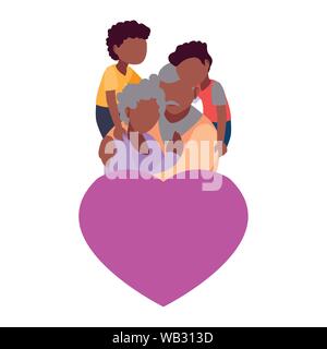 Opa und Oma umarmen mit ihren grandchildrens Herz Liebe - glückliche Großeltern-Tag Vector Illustration Stock Vektor