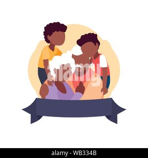 Opa und Oma umarmen mit ihren grandchildrens Abzeichen Ribbon - glückliche Großeltern-Tag Vector Illustration Stock Vektor