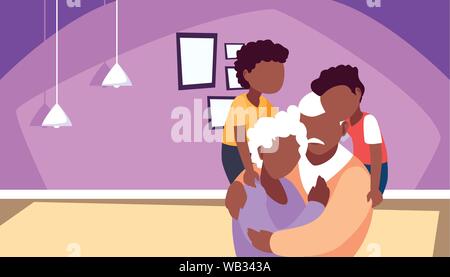 Opa und Oma umarmen mit ihren Grandchildrens - glückliche Großeltern-Tag Vector Illustration Stock Vektor