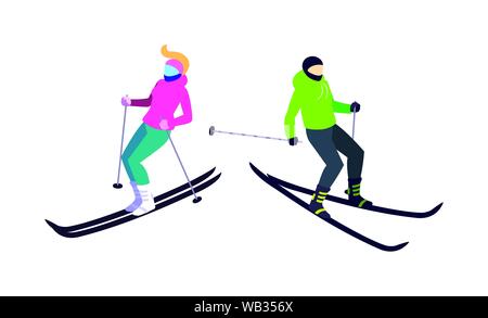 Mann und womanskiing extreme Sport und Lifestyle Vector Illustration Stock Vektor