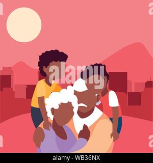 Opa und Oma umarmen mit ihren Grandchildrens - glückliche Großeltern-Tag Vector Illustration Stock Vektor