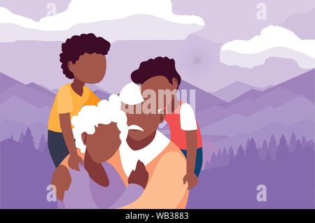 Opa und Oma umarmen mit ihren Grandchildrens - glückliche Großeltern-Tag Vector Illustration Stock Vektor
