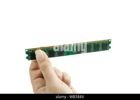 Computer DDR RAM 2 GB für PC in der Dame die Hand auf weißem Hintergrund Stockfoto
