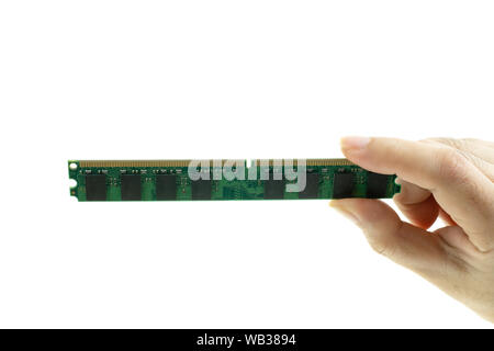 Computer DDR RAM 2 GB für PC in der Dame die Hand auf weißem Hintergrund Stockfoto