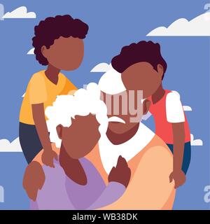 Opa und Oma umarmen mit ihren Grandchildrens - glückliche Großeltern-Tag Vector Illustration Stock Vektor