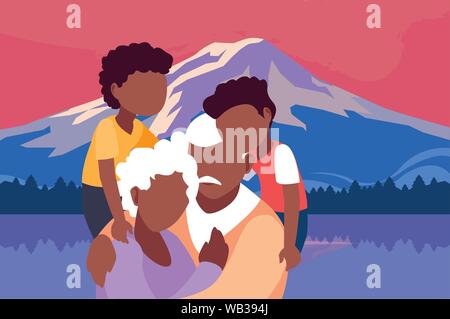 Opa und Oma umarmen mit ihren Grandchildrens - glückliche Großeltern-Tag Vector Illustration Stock Vektor