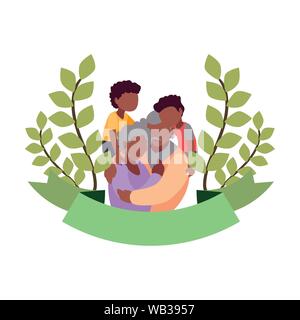 Opa und Oma umarmen mit ihren Grandchildrens - glückliche Großeltern-Tag Vector Illustration Stock Vektor