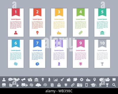 Infografik design Business Konzept Vector Illustration mit 10 Schritte und Optionen oder Prozesse, Arbeitsabläufe oder Diagramm oder Web button Banner dar Stock Vektor