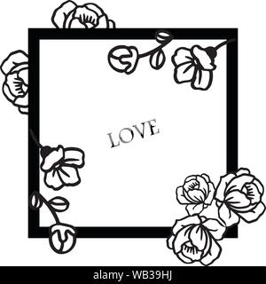 Romantische Liebe handschriftliche Schriftzug mit Rose Wreath frame Blüten. Vektor Stock Vektor