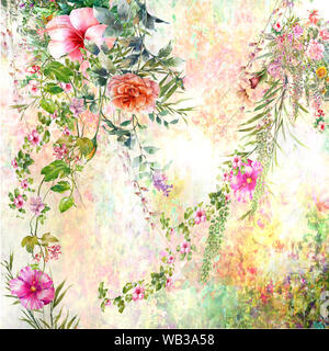Abstrakte bunte Blumen Aquarell Malerei. Frühling bunt in der Natur Stockfoto