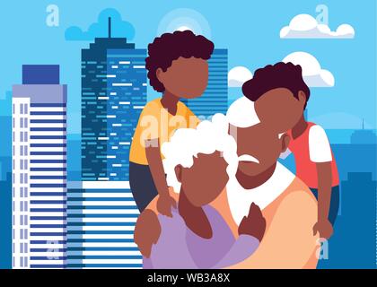 Opa und Oma umarmen mit ihren Grandchildrens - glückliche Großeltern-Tag Vector Illustration Stock Vektor