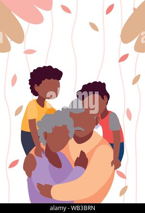 Opa und Oma umarmen mit ihren Grandchildrens - glückliche Großeltern-Tag Vector Illustration Stock Vektor