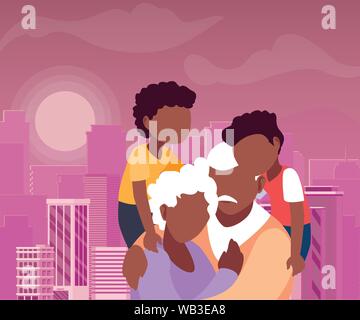Opa und Oma umarmen mit ihren Grandchildrens - glückliche Großeltern-Tag Vector Illustration Stock Vektor