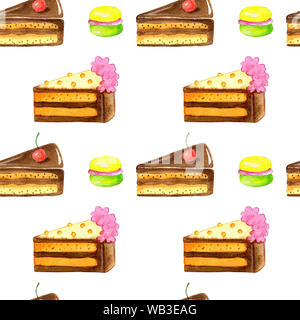 Hand zeichnen Aquarell Set von Kuchen auf weißem Hintergrund. Stockfoto
