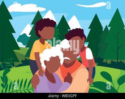 Opa und Oma umarmen mit ihren Grandchildrens - glückliche Großeltern-Tag Vector Illustration Stock Vektor