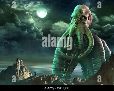 Tentacled Horrorszenario 3D-Darstellung Stockfoto