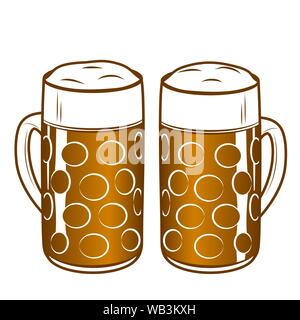 Zwei Bierkrüge mit Ale. Anwendbar als Elemente für das Oktoberfest Konzept oder pub Menü. Überblick Vector Illustration Stock Vektor