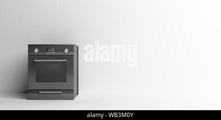 Küche Backofen. Elektroherd Home Appliance, Farbe: Schwarz mit weißem Hintergrund, kopieren. 3D-Darstellung Stockfoto