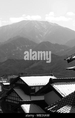 Blick auf Tsumago und Magome Dörfer in Japan Stockfoto